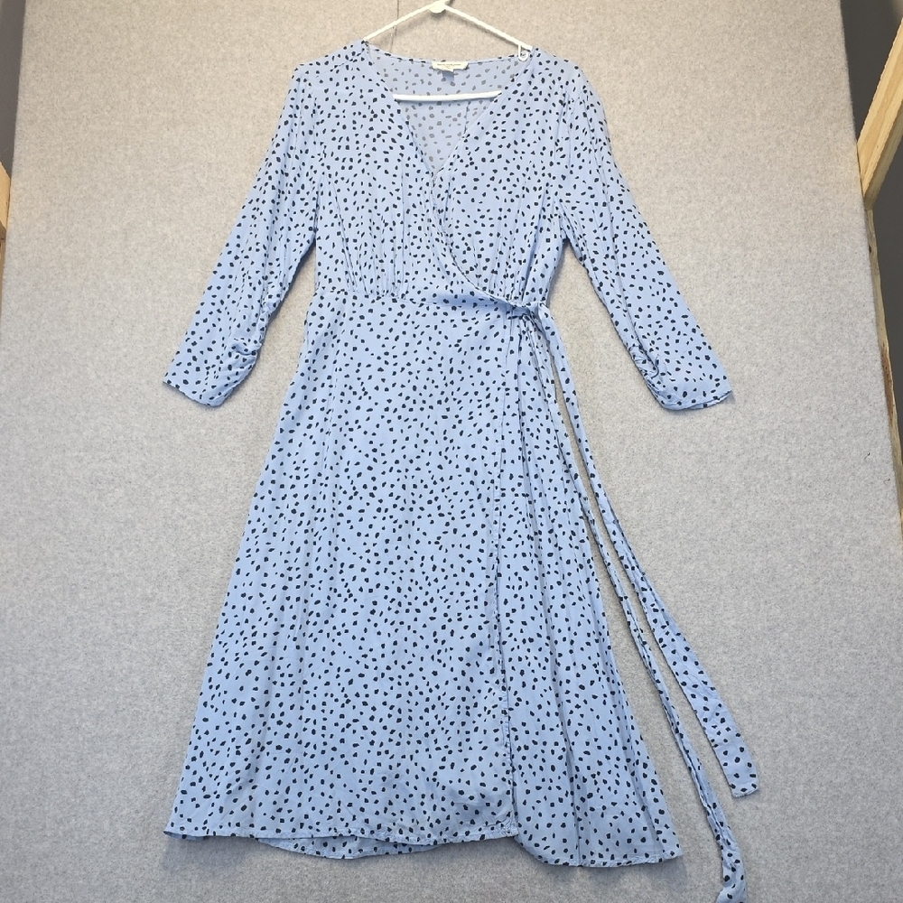 Beachlunchlounge Blue Wrap Midi Dress Dalmatian Spot Print Size M